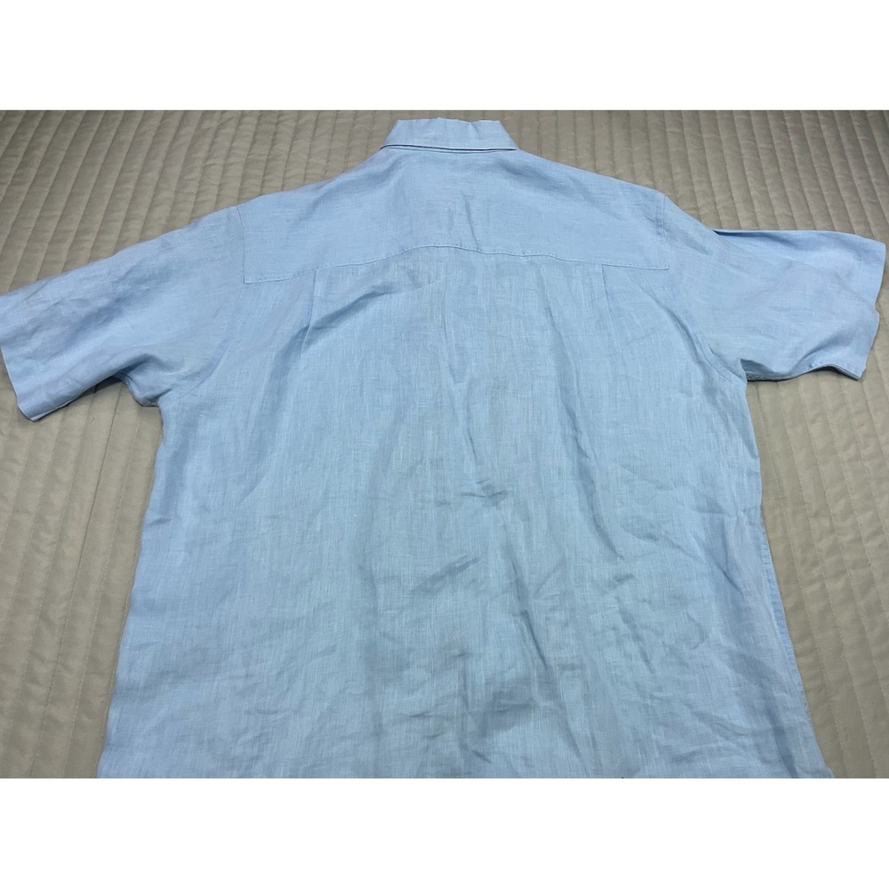Tommy Bahama Mens Light Blue 100% Linen Guayabera S/S Button Up Shirt Size Large - Picture 11 of 13